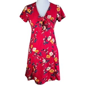 Pink Rose Floral Mini Dress Womens Small Pinup Retro Boho Summer Vacation A-Line